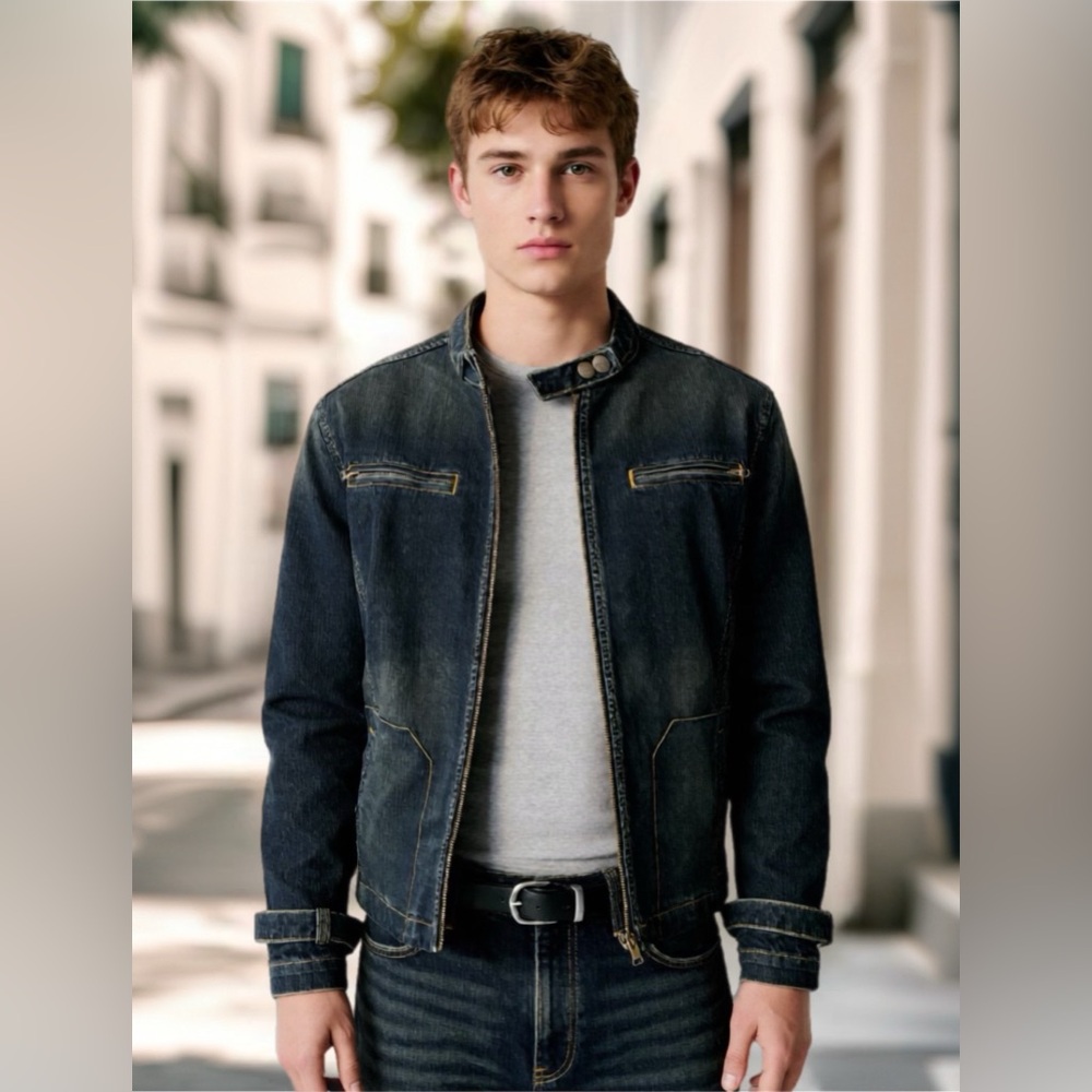 Men's Blue Denim Jacket with Stylish Accents